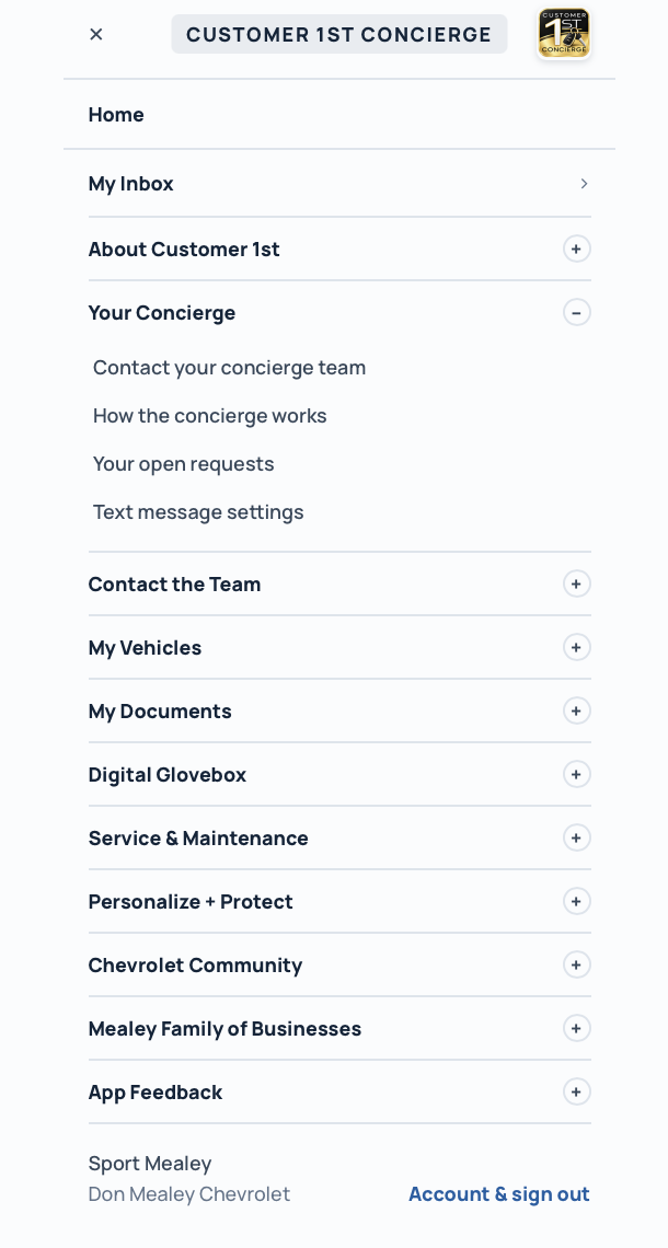 The app menu, showing Text message settings as an ordinary item