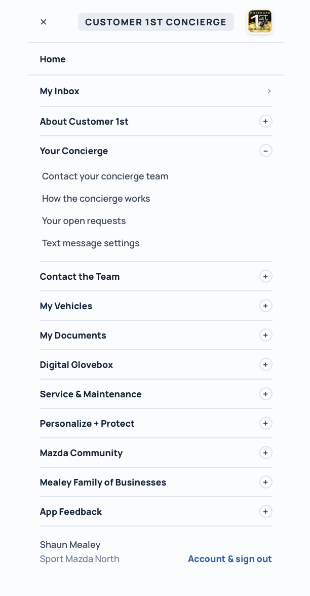 The app menu, showing Text message settings as an ordinary item