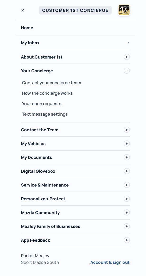 The app menu, showing Text message settings as an ordinary item